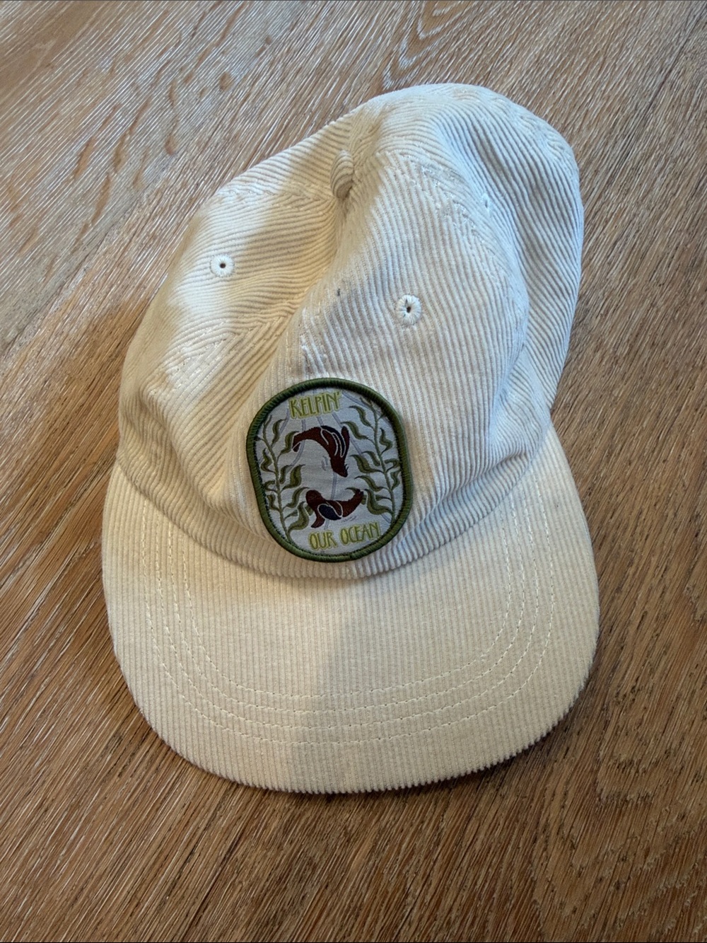 Keepin' Our Ocean Patch Corduroy Baseball Cap - Cream
